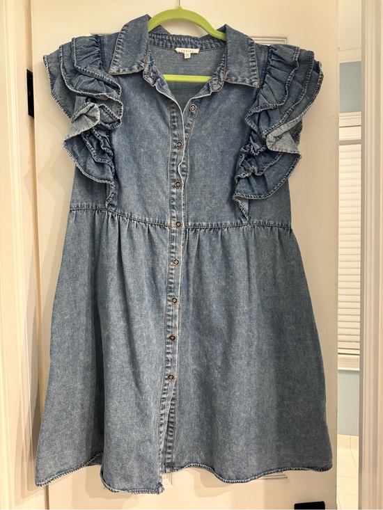 JODIFL Dresses & Skirts - JODIFL Light Wash Denim Mini Dress with Ruffle Sleeves